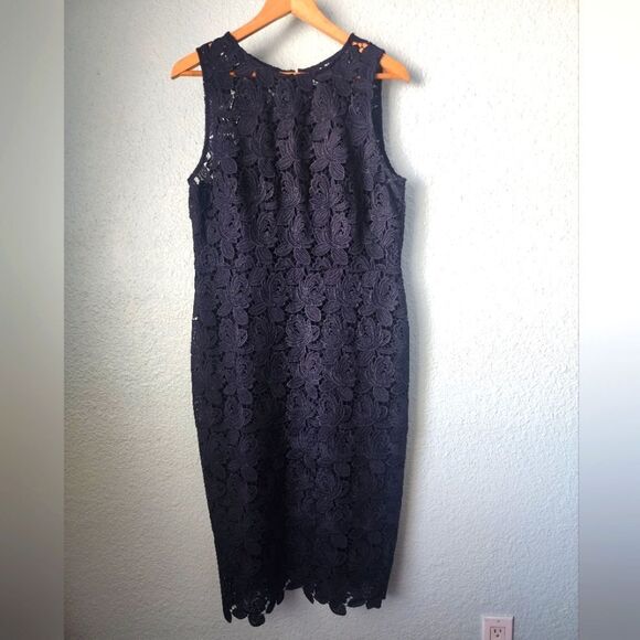 Ann Taylor LOFT Elegant Navy Lace midi Dress lined new with tags - Picture 1 of 9